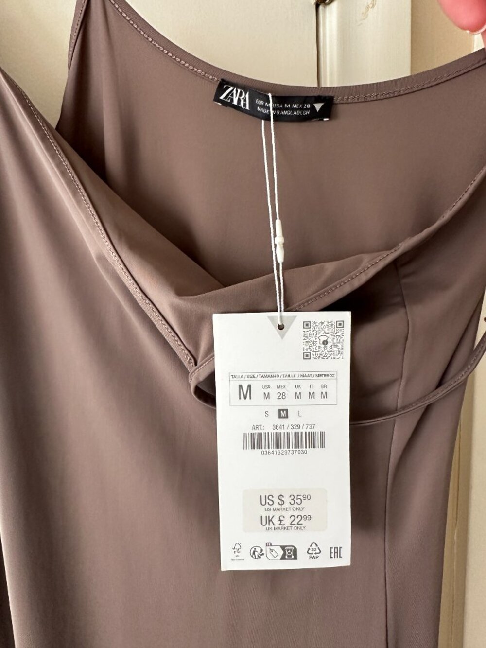 ZARA Long Polyamide Dress - Taupe/Brown - Medium - NWT - Picture 4 of 5